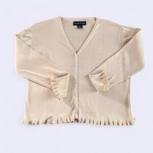 Preston & York cream cardigan with lettuce trim